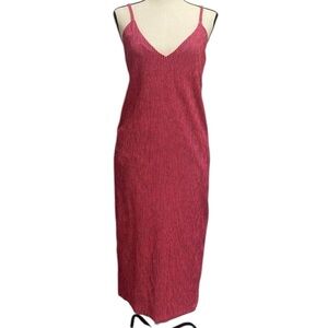 ZARA neon pink black plaid mini‎ checkered casual v neck relaxed midi dress Sz M